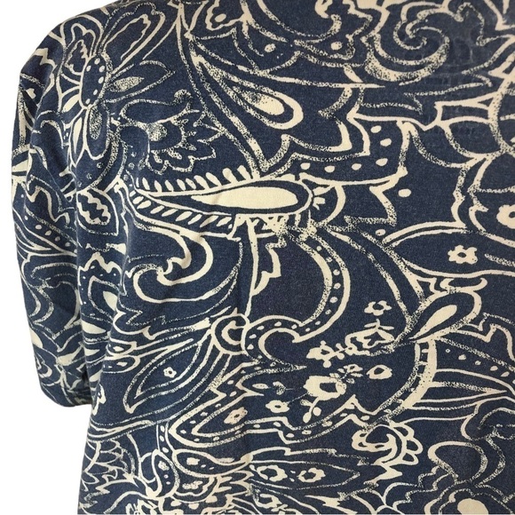 Bass Cotton Popover Top Women XL  Blue with White Botanical Design Scoop Neck - Picture 6 of 9